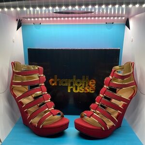 Charlotte Russe Red and Gold Wedges